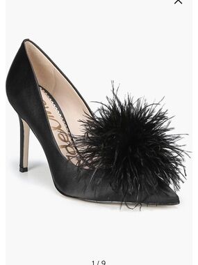 Sam Edelman Black Heel Haide Feather Pompom Pump
